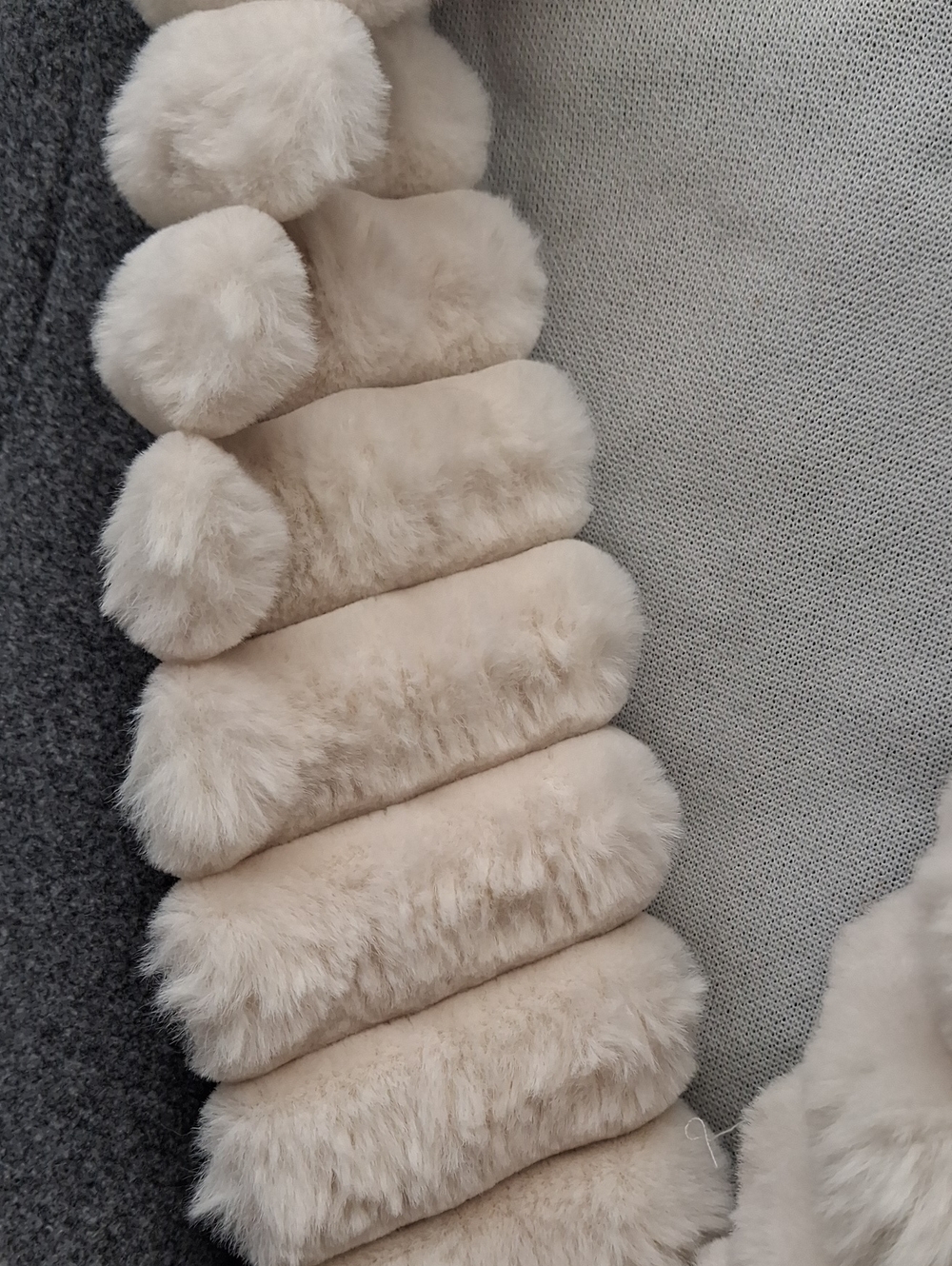 Womens Gray Wool Robe Coat with Cream Faux Fur Trim - Picture 3 of 6